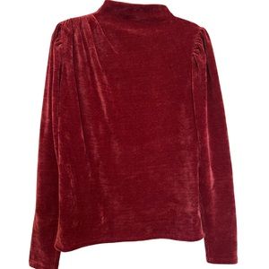 NWT Express Burgundy long sleeve puff shoulder velour top mock neck